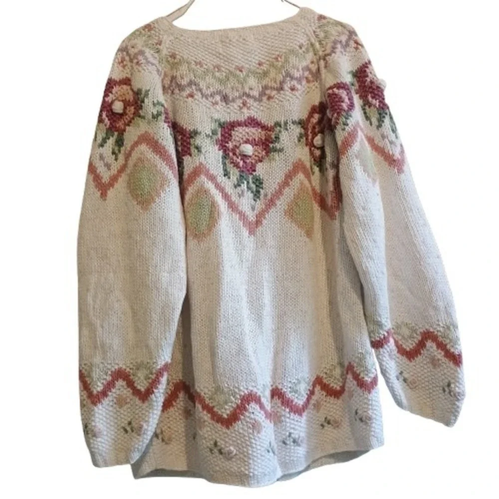 Vintage Jennifer Reed Cottagecore Grandpa Sweater Embroidered Chunky L Hong Kong - Picture 2 of 12